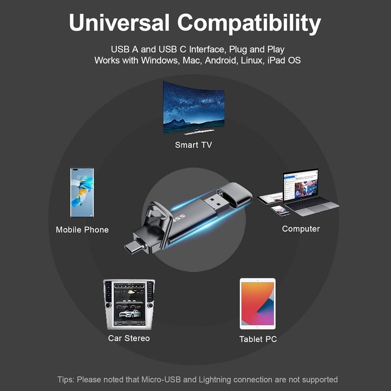 SSK قرص USB سعة 1 تيرابايت، SSD خارجي سريع 550 ميجابايت/ثانية، قرص مزدوج 2 في 1 نوع C + A USB3.2 Gen2، ذاكرة فلاش SSD لهاتف iPhone 15/16/PS4/هاتف Android/تابلت/ويندوز/ماك - Image 5